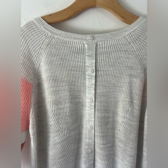 Mersea Camden Striped Traveler Knit Sweater Sea Salt & Coral Rose Back Button - Picture 10 of 13